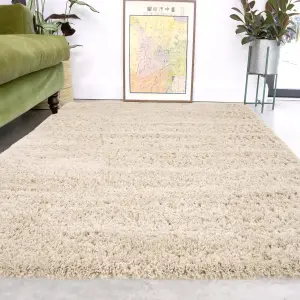 Super Soft Natural Ecru Shaggy Area Rug 160x230cm