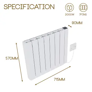 Right Radiators 7FIN 2000W Ceramic Radiator Electric Smart Heater WIFI Control Wall Mounted Portable Timer