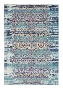 Blue Floral Rug, Traditional Luxurious Rug, Stain-Resistant Rug for Bedroom, Living Room, & Dining Room-115cm (Circle)