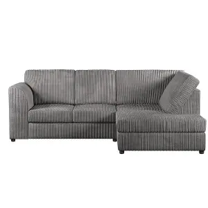 Luxor Grey Jumbo Cord 4 Seater Corner sofa Right Hand Facing - Full Back