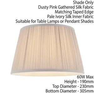 12" Elegant Round Tapered Drum Lamp Shade Dusky Pink Gathered Pleated Silk Cover