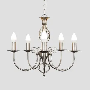 ValueLights Memphis Traditional Style Satin Nickel Barley Twist 5 Way Ceiling Light Chandelier