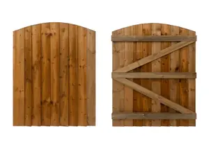 Featheredge arch top , Wooden garden and side gate (v3)(H-1800, W-725, brown finish)