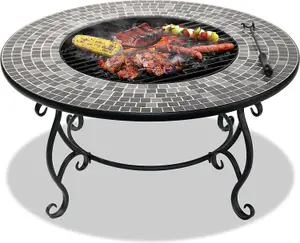 Homeology Fireology GINESSA Sumptuous Garden Fire Pit, Brazier, Table, Bbq and Ice Bucket with Mosaic Ceramic Tiles