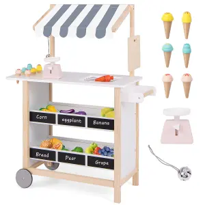 Costway Pretend Play Kids Ice Cream Cart Wooden Grocery Store Toddler Supermarket Toy