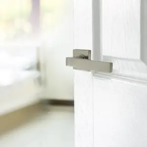 Cafri Door Handle Satin Nickel Rectangular Lever on Square Rose Internal Handles + 64mm Latch