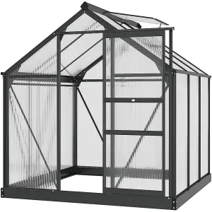 Outsunny 6x6ft Walk-In Polycarbonate Greenhouse Plant Grow Galvanized Aluminium