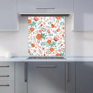 Orange Floral Pattern Premium Glass Kitchen Splashback W600mm x H650mm