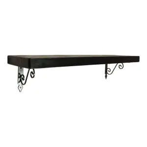 Solid Wood Handmade Rustical Shelf Black Ash 175mm 7 inch with Silver Metal Bracket WOZ Length of 150cm