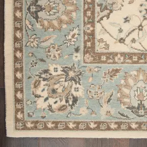 Ivory Aqua Luxurious Traditional Easy to clean Rug for Dining Room Bed Room and Living Room-107cm X 168cm