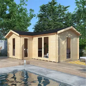 14ft x 14ft (4150mm x 4150mm) Horsforth "The Chester" 44mm L-Shaped Log Cabin With 3 Windows