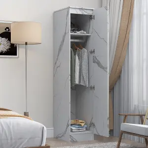 ZITA - 1 Door Plain Wardrobe in Matt White Marble Effect