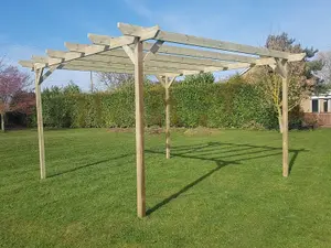 Chamfered Wooden Garden Pergola Kit, 3.6m x 4.8m (Natural finish)