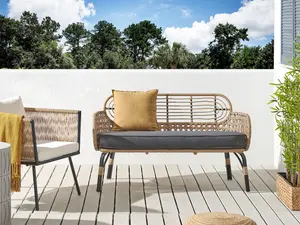 Garden Bench with Cushion PRATELLO PE Rattan Natural