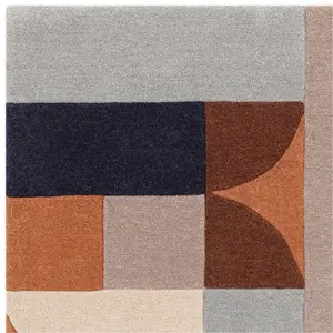 Terracotta Handmade Abstract Geometric Wool 12-14mm Thick Stain-Resistant Rug For Bedroom, & Dining Room-120cm X 170cm