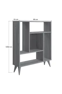 Norm Bookcase with 5 Compartments Display Unit, 90 x 25 x 105 cm Free Standing Shelves, Bookshelf, Open Cabinet, Walnut