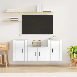 Berkfield 3 Piece TV Cabinet Set High Gloss White Engineered Wood