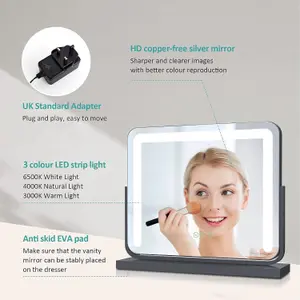 EMKE Hollywood Makeup Mirror with Lights, Tabletop Mirror with Dimmable, Touch, 360 Rotation, 60 x 52cm, Black