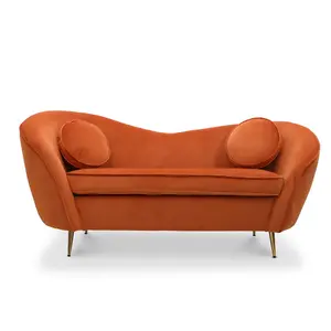 2 Seater Loveseat Small Sofa in Velvet Orange