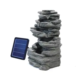 Solar Power Garden Water Fountain Outdoor LED Lighted Waterfall Fountain Rockery Decor