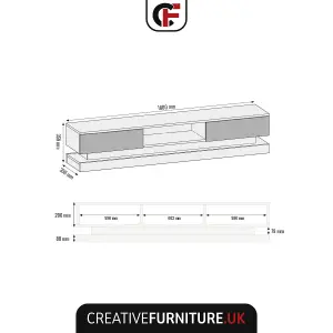 Bloom TV Unit 180cm Dark Grey with High Gloss Doors and LED Lighting - Creative Furniture