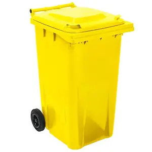 240L Yellow Large Outdoor Garden Waste Recycling Wheelie Bin With Rubber Wheels Handle & Lid