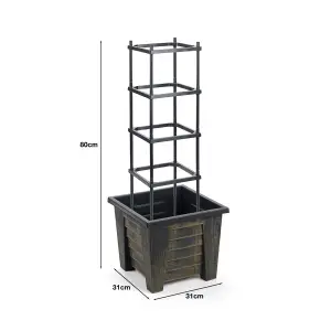 Planter with 4 Teir Trellis Structure, tomatos or climbing plants Bronze Effect H80cm x W31 x D31cm