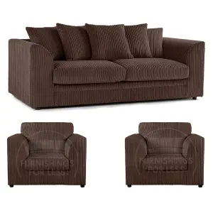 Luxor Jumbo Cord 3 + 1 + 1 Fabric 3 Piece Sofa Suite - Scatter Back Chocolate