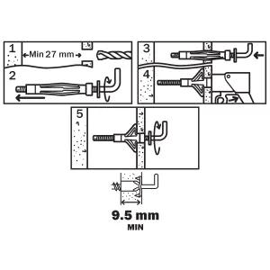 Diall Steel L-hook Hollow wall anchor M5 (L)37mm, Pack of 4