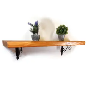 Wooden Shelf with Bracket WOZ 140x110mm Black 175mm Light Oak Length of 240cm