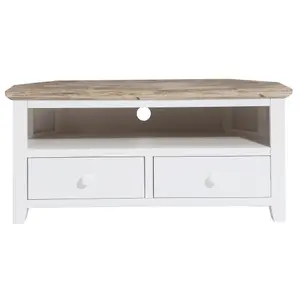 Florence White Corner TV Unit With 2 Drawers and Shelf