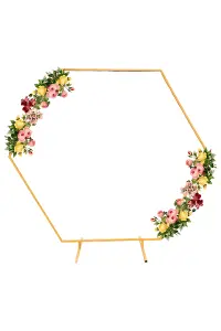 Hexagon Arch Stand Metal Backdrop Stand Garden Arbors - 7.8ft, Gold