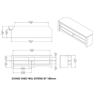 AVF CAS140GO Calibre Sound 1400 Corner TV Stand with Pull Out Soundbar Shelf - Rustic Oak