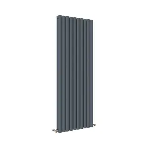 Vertical Anthracite Double Oval Panel Radiator (H)1600mm x (W)590mm, 8940 BTU.