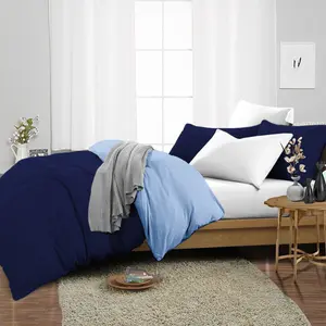 My Home Store Fridi Microfiber Reversible Duvet Cover Set Easy Care Non Iron Bedding Sets Dark Blue / Single Duvet Cover + 1 Standard Pillowcase