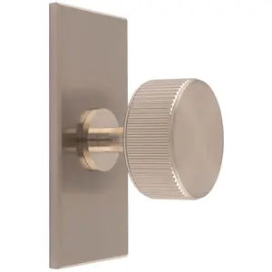 Reeded Radio Cabinet Door Knob & Matching Backplate Lined Satin Nickel 76 x 40mm