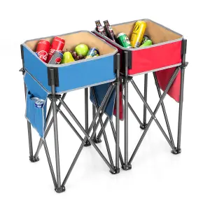 Costway 2PCS Portable Folding Picnic Camping Table W/ Large Storage Sink & Bag