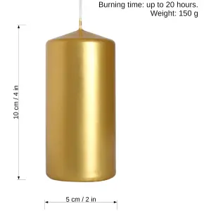 Pillar Candles, Pack of 2, Unscented, Long Burning Time, 10 x 5 cm / 4 x 2 in (Gold, Metallic)