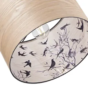 Eco Friendly Bamboo Wood Effect Lamp Shade with Inner Lining of Birds and Trees