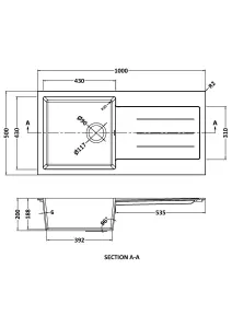 101cm Kitchen Single Bowl Composite Inset Sink with Overflow & Drainer - Matt Grey