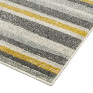 Stripe Mustard Modern Easy To Clean Living Room Bedroom & Dining Room Rug-120cm X 170cm