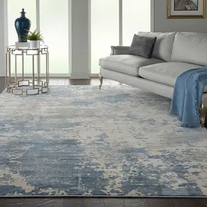 Grey Blue Abstract Modern Luxurious Easy to Clean Rug for Living Room, Bedroom and Dining Room-66cm X 230cm