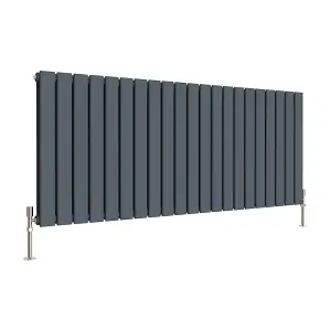 Horizontal Anthracite Double Flat Panel Radiator (H) 600 mm x (W) 1428 mm, 7076 BTU.