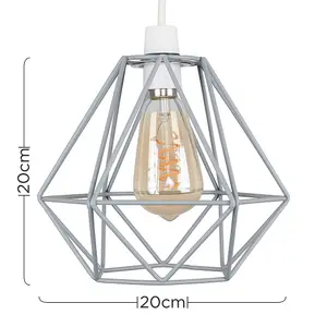 ValueLights Diablo Pair of Retro Style Grey Metal Basket Cage Ceiling Pendant Light Shades