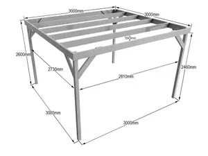 Box pergola, wooden diy kit , 3m x 3m (Natural finish)