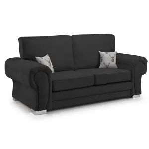 Milan Fabric 3 Piece Sofa Suite Black Full Back Chesterfield Style