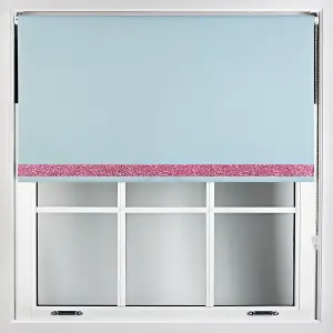 Furnished Duck Egg Blue Blackout Roller Blind With Pink Glitter Edge - Trimmable (W)75cm x (L)210cm