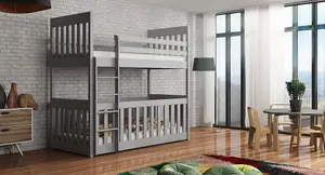 Modern Grey Cris Bunk Bed with Cot & Bonnell Mattresses - Stylish & Safe (H1710mm W1980mm D980mm)