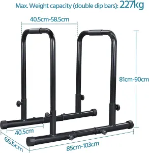 Dip Bars Station Pull Up Bars Heavy Duty Steel Dip Station 227Kg500lbs Weight Capacity Adjustable Height Stands for Home Gym Fitn