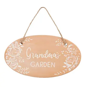 Terracotta Grandma's Garden Hanging Sign. H10 x W18 cm. Gift Idea